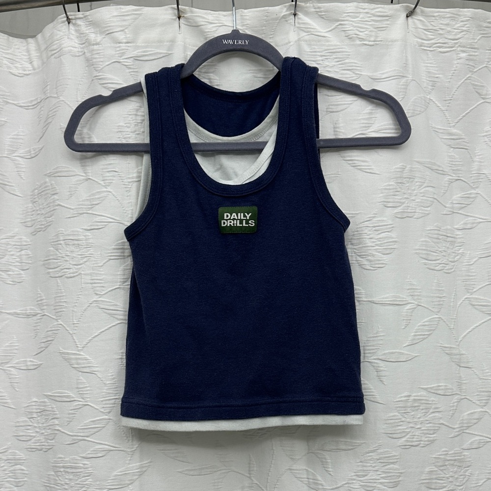 Daily Drills Navy and White Tank Top